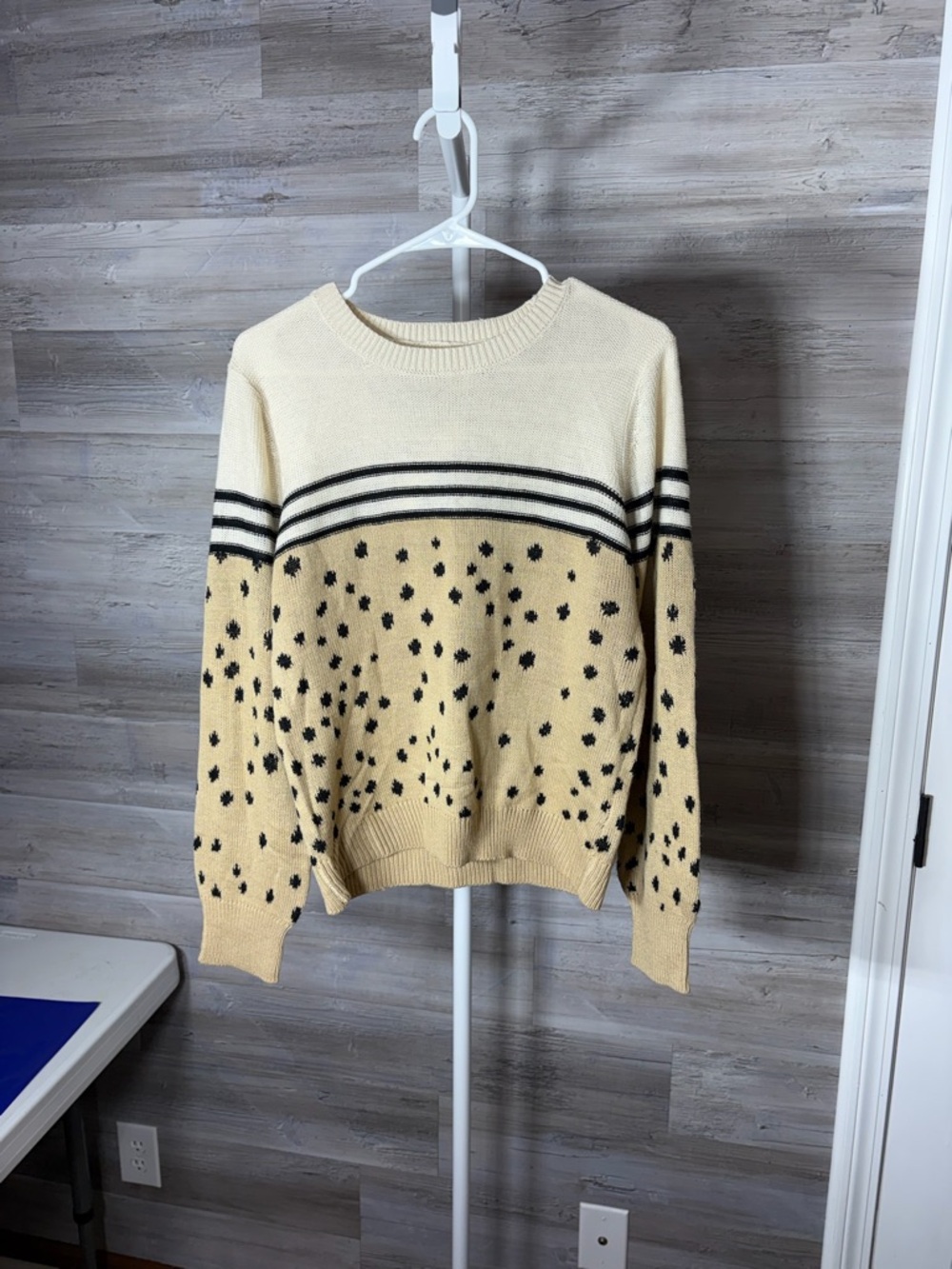 saltwater LUXE Cream and Black Speckled Crew Sweater with Stripes 1636